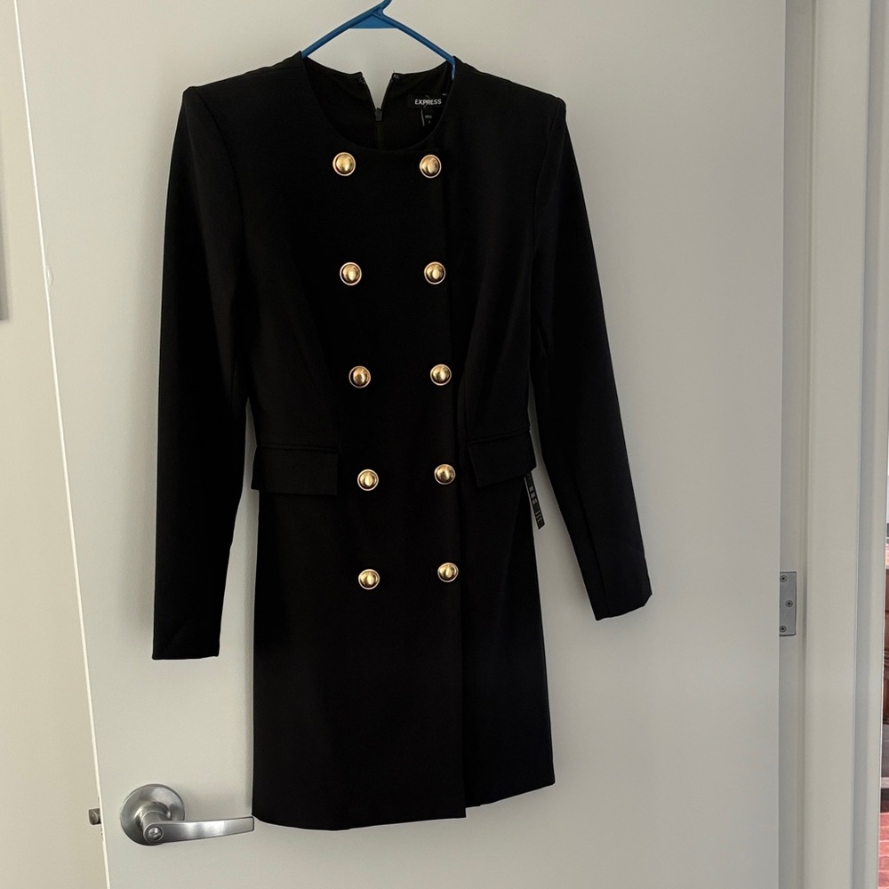 Express Black Double-Breasted Blazer Dress with Gold Buttons